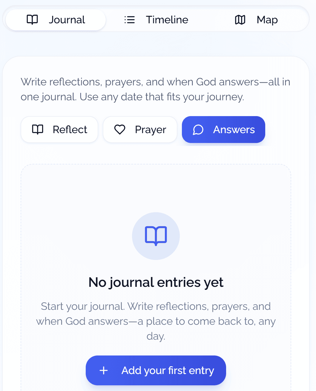 Sabbath Tracker Journal screen showing activities, notes, prayers, and prayer answer